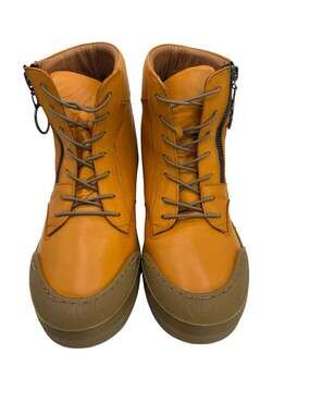 Sheridan Mia Orange Leather Lace-Up Zipper Boots US 9